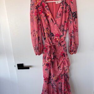 Eliza J pink floral wrap dress with sleeves